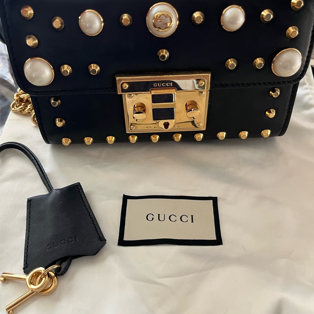 Authentic Gucci Pearly Padlock Shoulder Black Bag